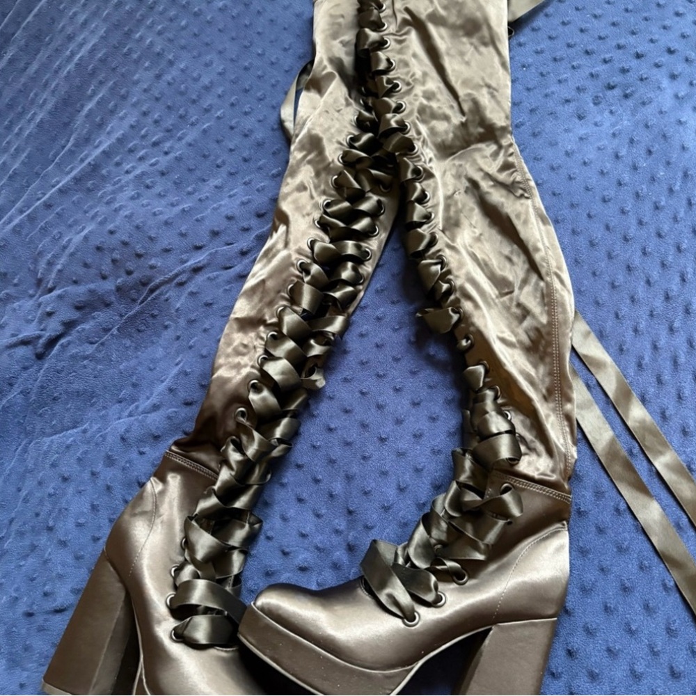 Sugar Thrillz Black Lace-Up Thigh-High Boots